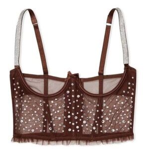 New! Victorias Secret open cup shine strap rhinestone bustier bra 22933